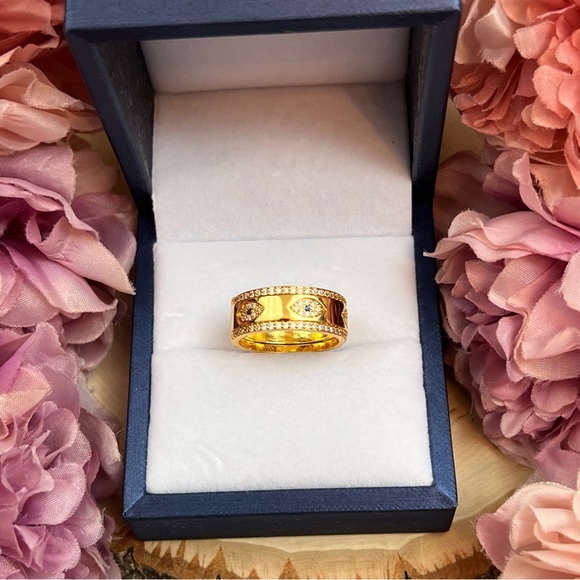 Boho 18K Gold Blue Crystal Evil Eye Band - Picture 12 of 13